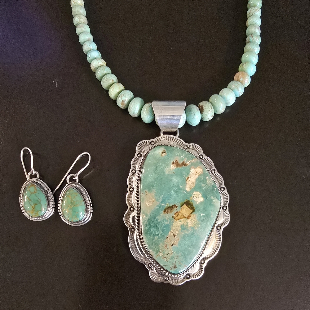 Emerald Valley Turquoise Pendant, Beads & Earrings
